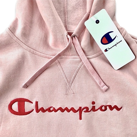 NWT Champion Long Sleeve Pink Logo Embroidered Hoodie Sweatshirt Size Medium - Picture 2 of 15
